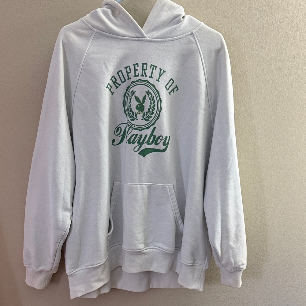 Playboy By PacSun Off White Crest Oversized Raglan Hoodie